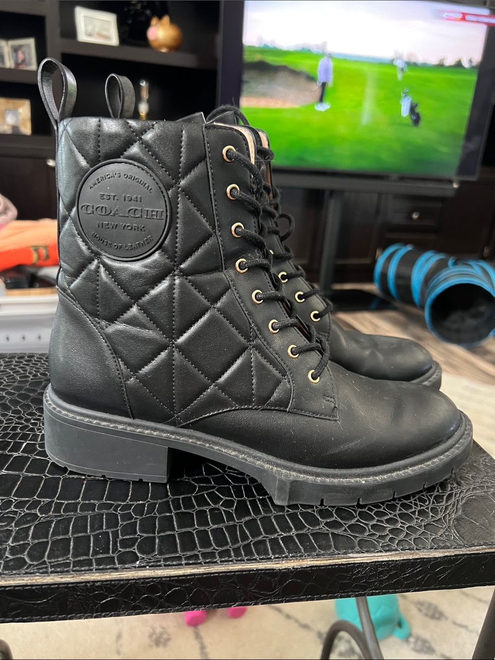Coach lace up Quilted Ankle Boots